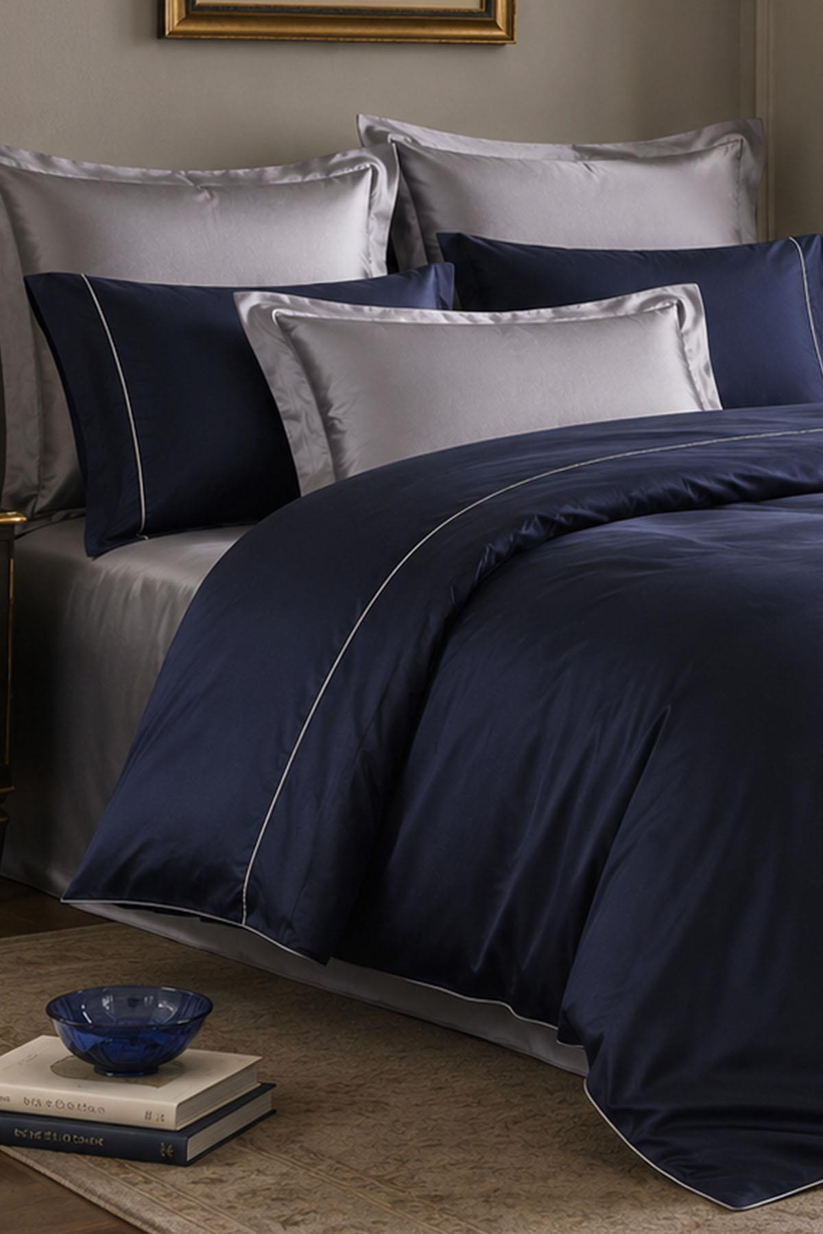 Alix Bettwäsche-Set aus Baumwollsatin mit Paspelierung, Doppelbett, 6-teilig