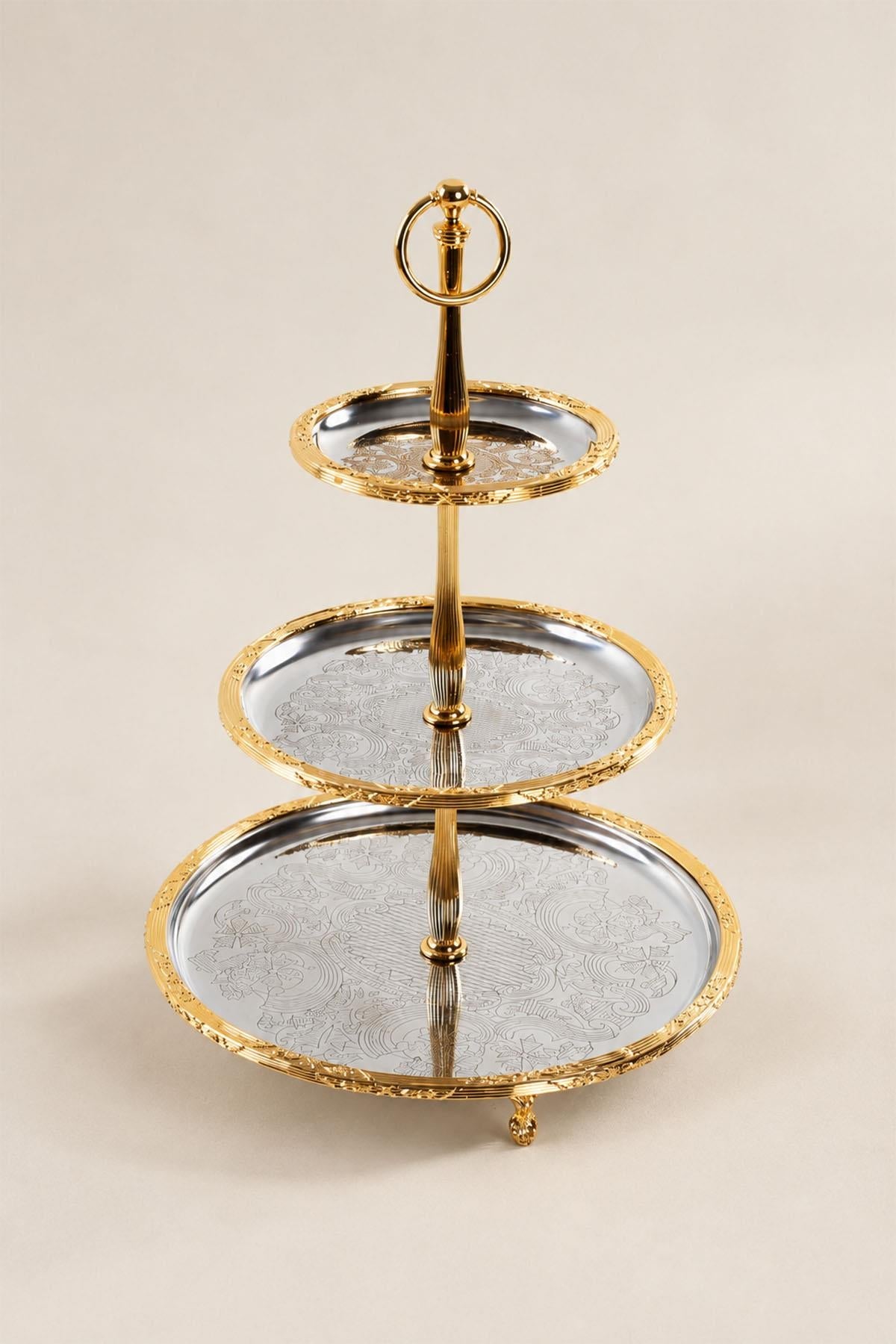 Kessa Gold Detailed 3-Tier Serving Plate (15-22-30 cm)