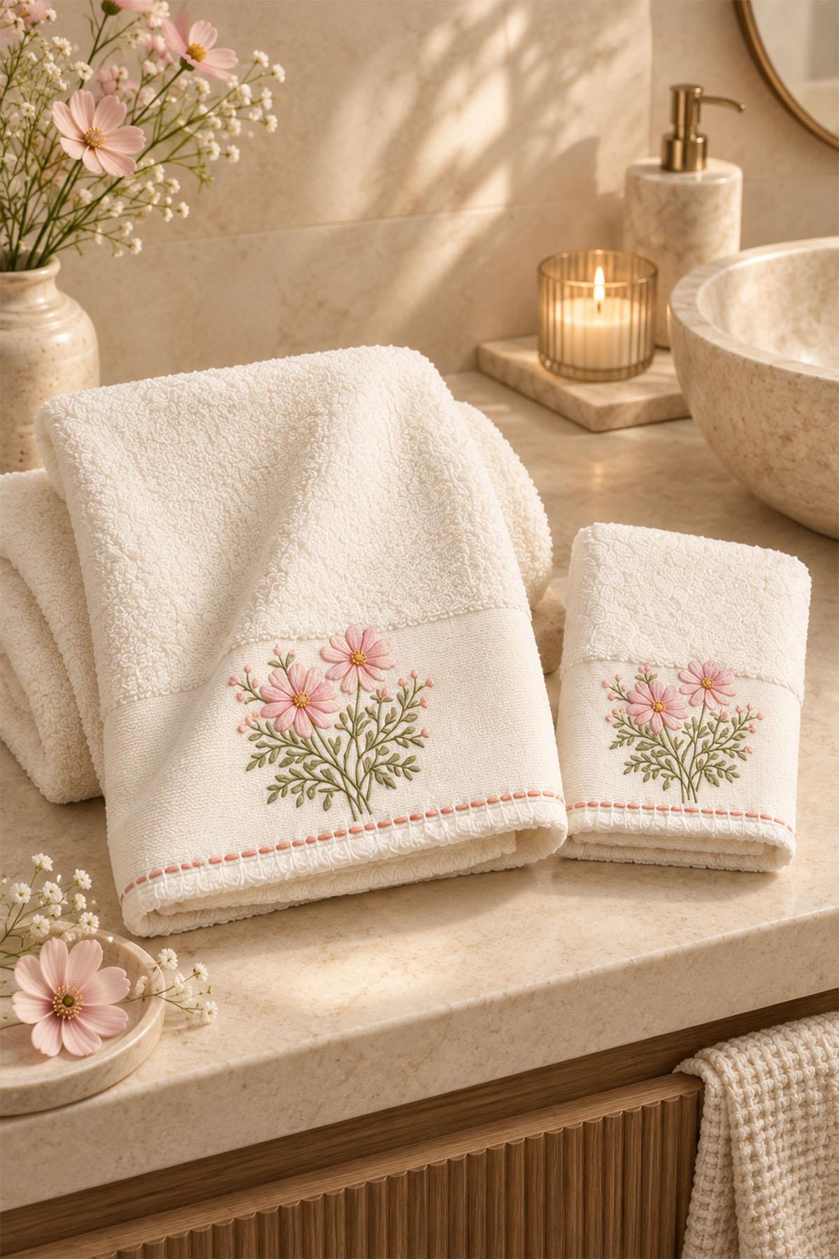 Fiorella Flower Embroidered Face Towel (50 x 90 cm)