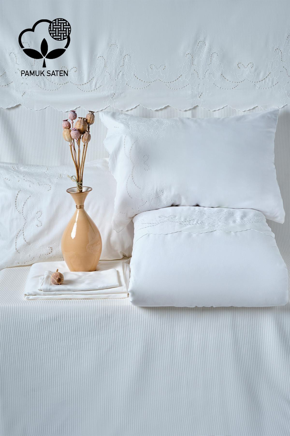 Hanedan besticktes Super-Kingsize-Bettwäsche- und Tagesdecken-Set, 7-teilig – Nazik Home – Wert für mein Zuhause!