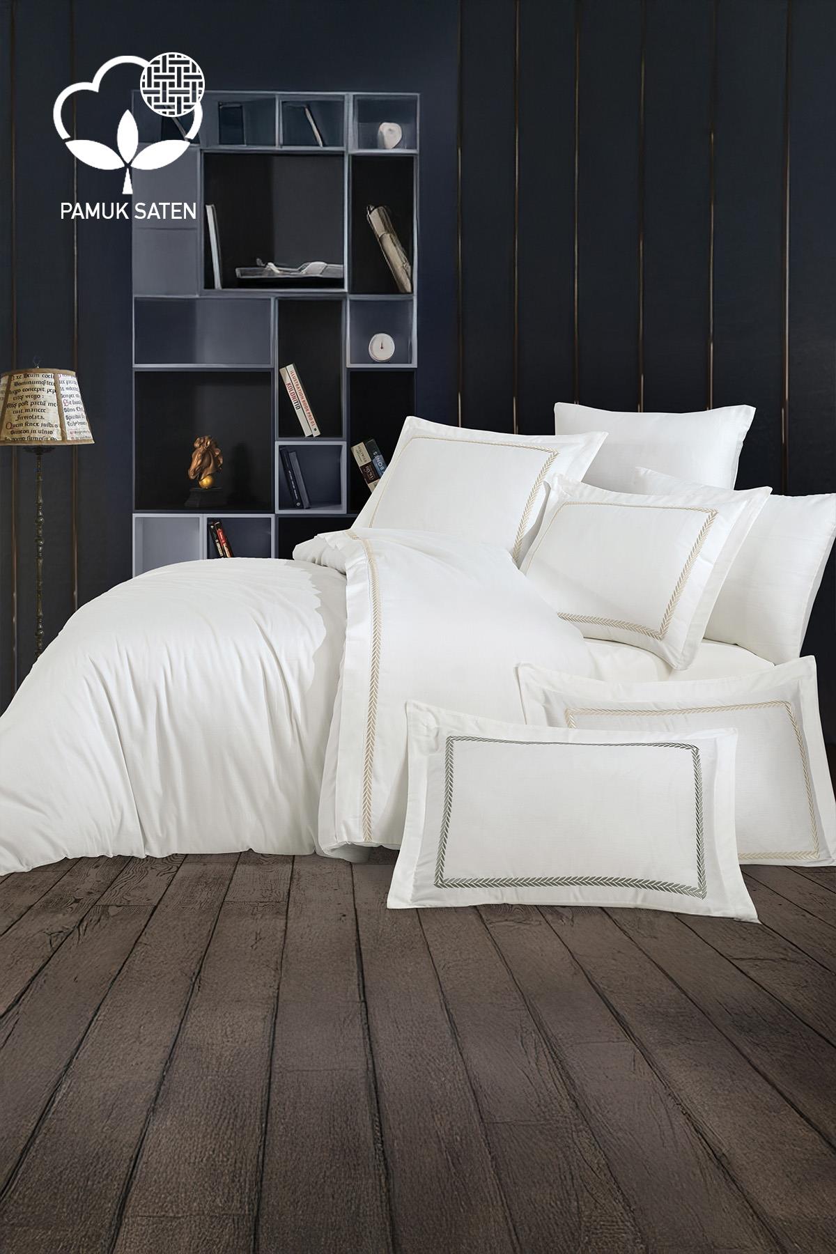 Olimpos Besticktes King-Size-Bettwäsche-Set aus Baumwollsatin, 6-teilig