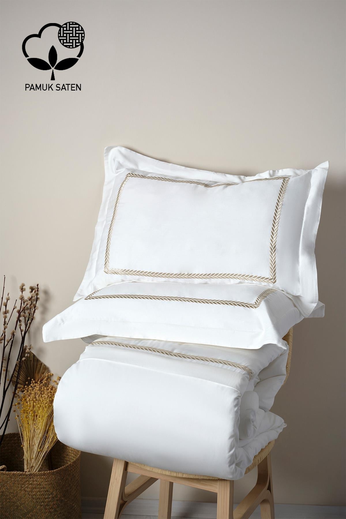 Olimpos Besticktes King-Size-Bettwäsche-Set aus Baumwollsatin, 6-teilig