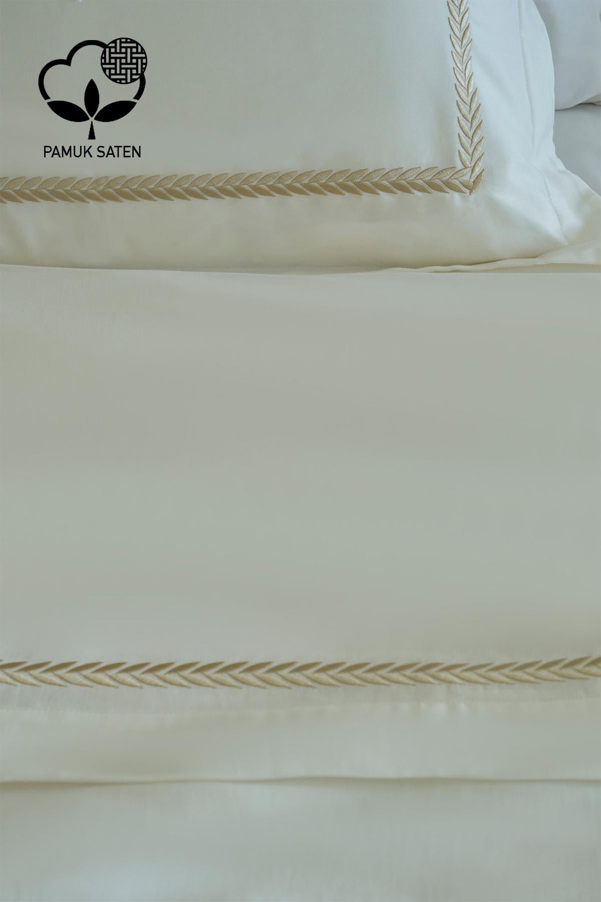 Olimpos Besticktes King-Size-Bettwäsche-Set aus Baumwollsatin, 6-teilig