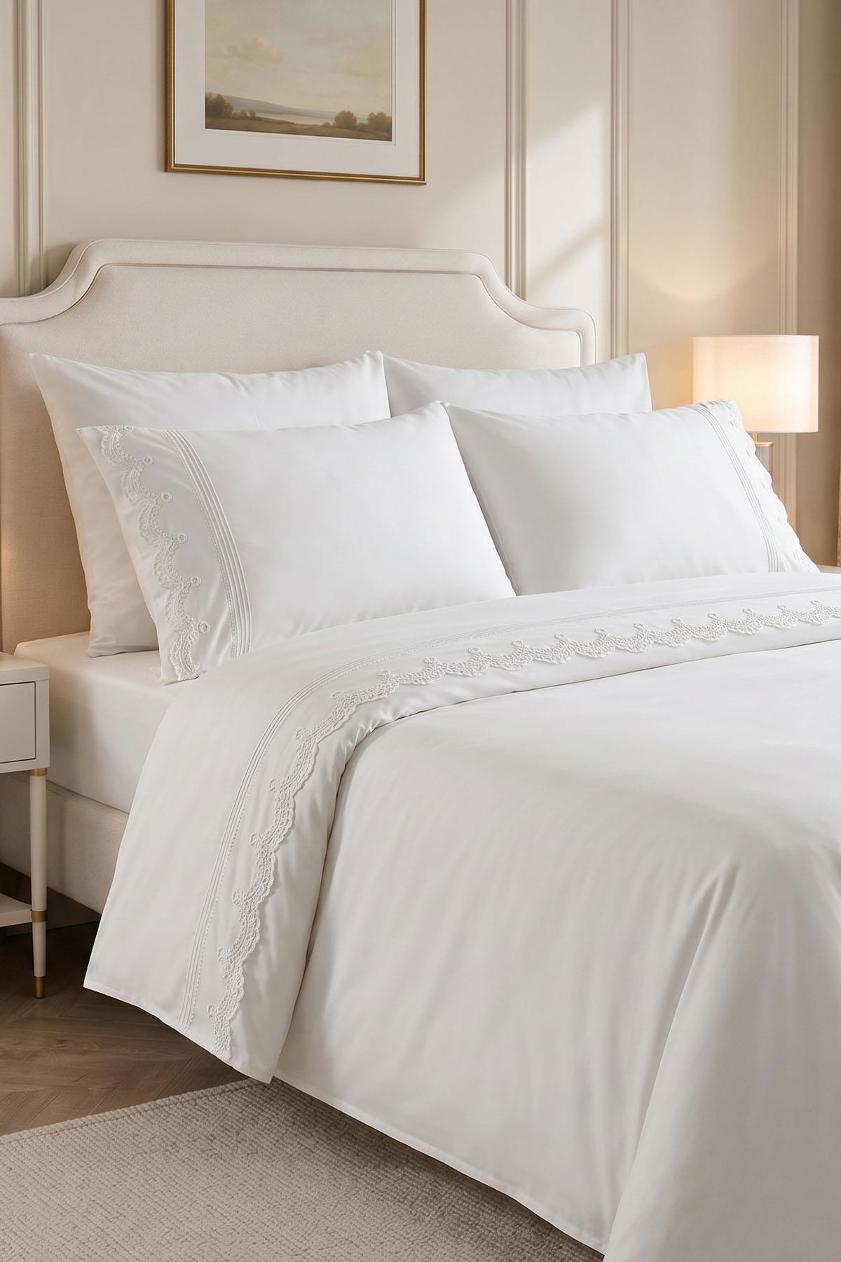 Ramos Bestickte Bettwäsche aus Baumwollsatin, 6-teilig für Doppelbett