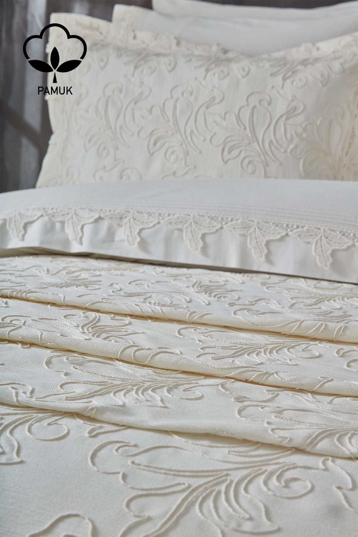 Ribera besticktes Doppelbett-Bettwäsche-Set, 9-teilig, inkl. Tagesdecke – Nazik Home – Wert für mein Zuhause!