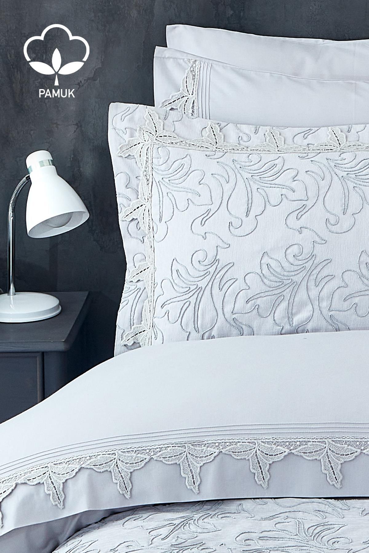 Ribera besticktes Doppelbett-Bettwäsche-Set, 9-teilig, inkl. Tagesdecke – Nazik Home – Wert für mein Zuhause!