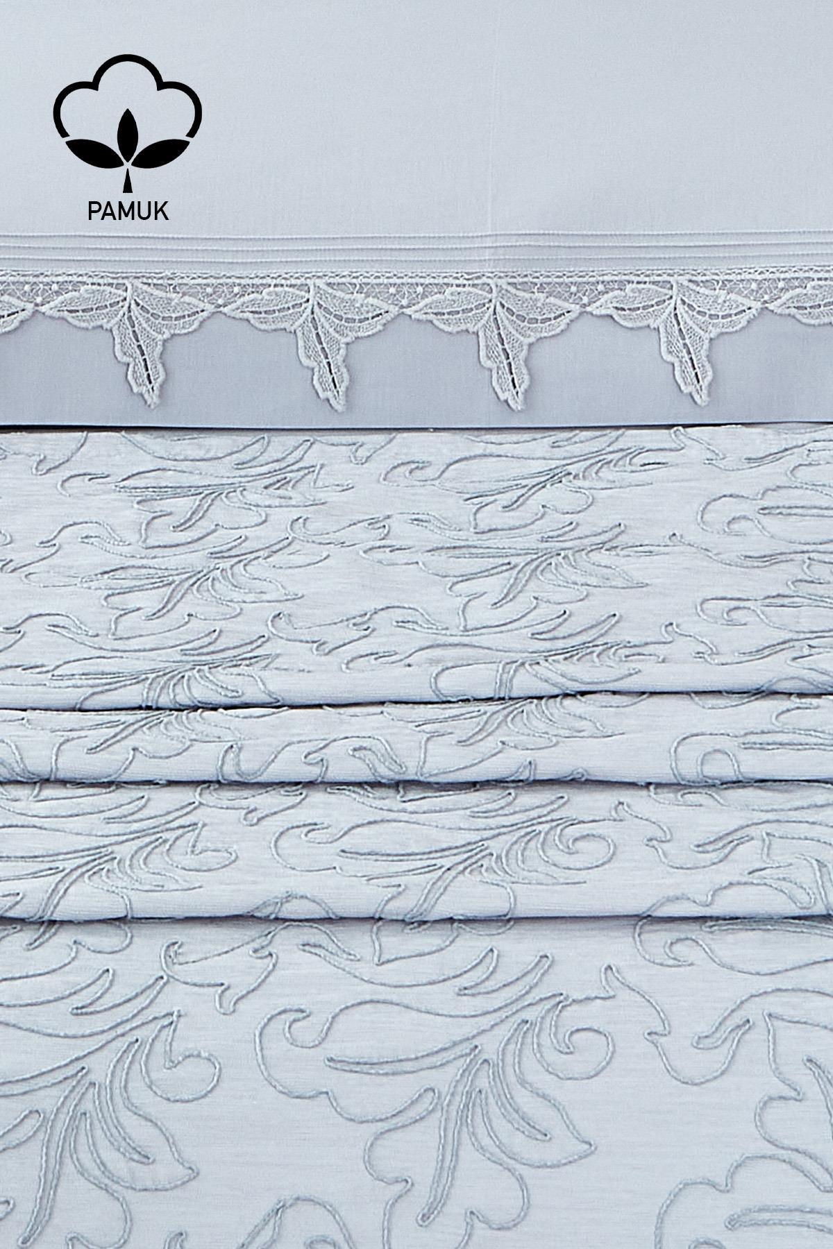 Ribera besticktes Doppelbett-Bettwäsche-Set, 9-teilig, inkl. Tagesdecke – Nazik Home – Wert für mein Zuhause!