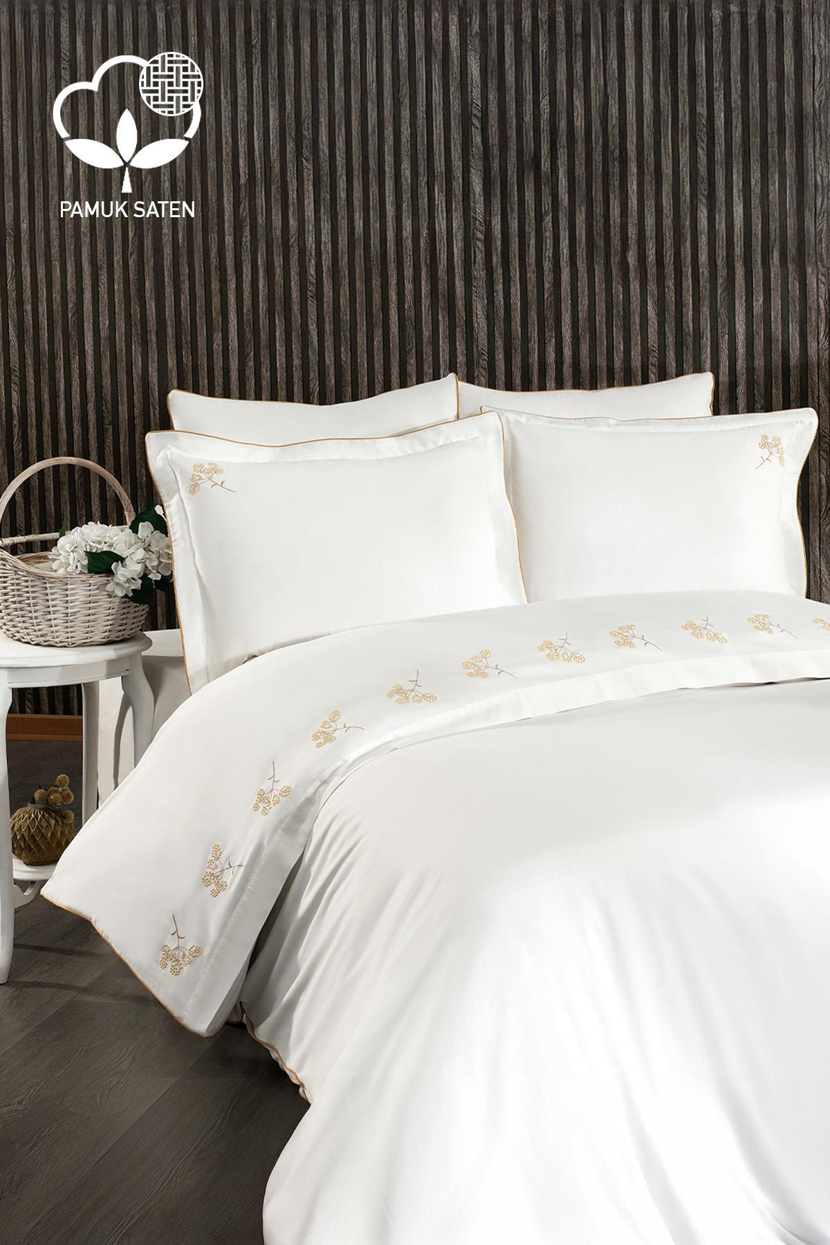 Sementa Bettwäsche-Set aus Baumwollsatin mit Blumenstickerei, Super King Size, 6-teilig – Nazik Home – Wert für mein Zuhause!