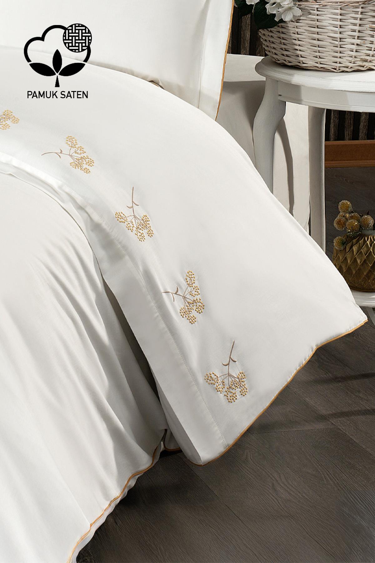 Sementa Bettwäsche-Set aus Baumwollsatin mit Blumenstickerei, Super King Size, 6-teilig – Nazik Home – Wert für mein Zuhause!