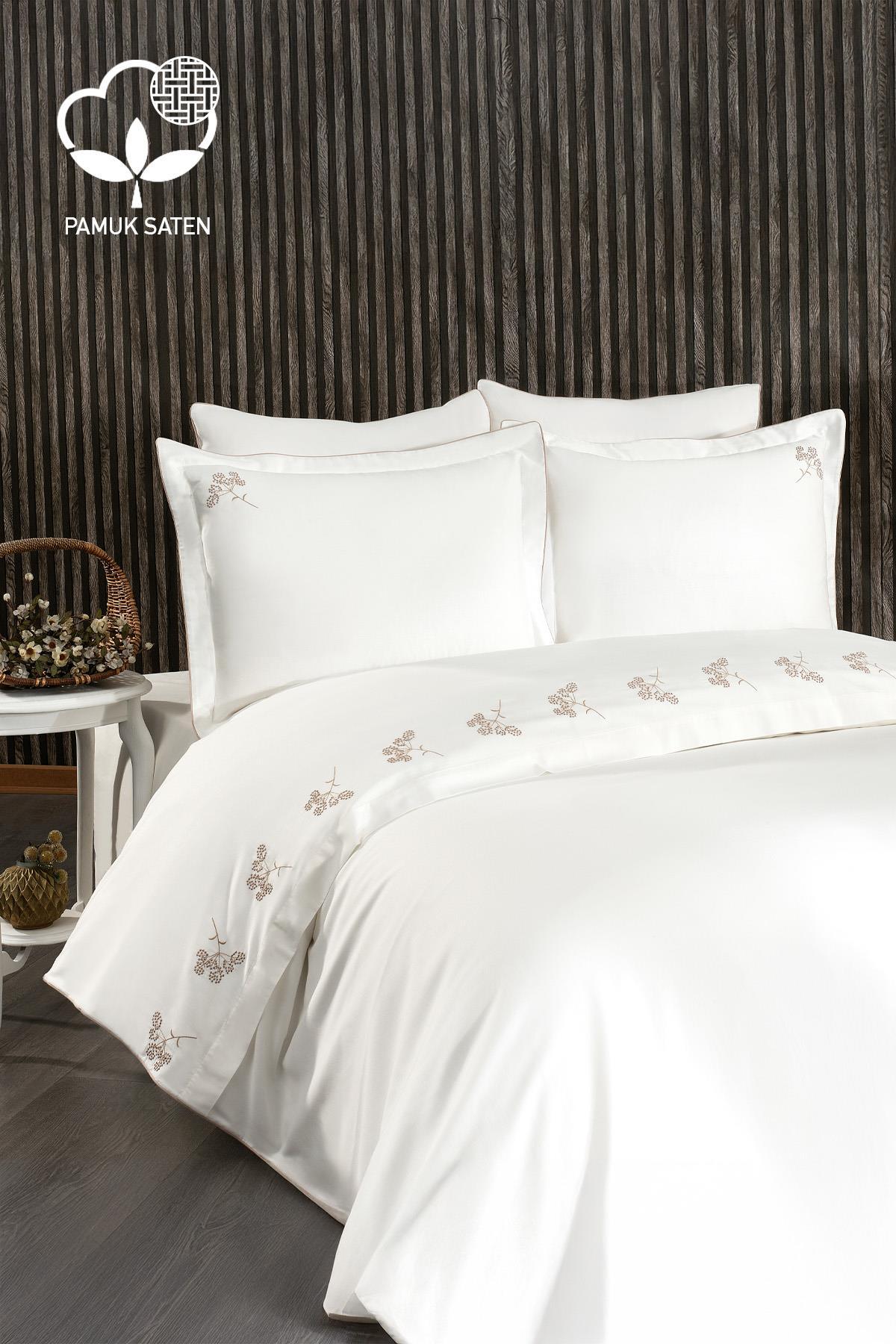 Sementa Bettwäsche-Set aus Baumwollsatin mit Blumenstickerei, Super King Size, 6-teilig – Nazik Home – Wert für mein Zuhause!