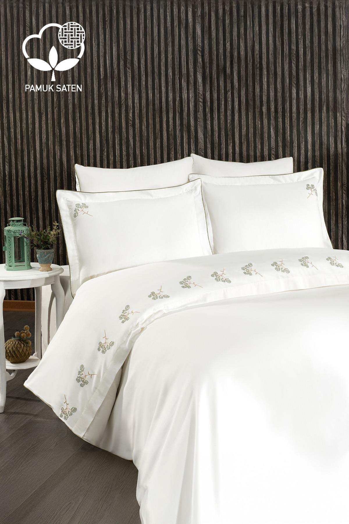 Sementa Bettwäsche-Set aus Baumwollsatin mit Blumenstickerei, Super King Size, 6-teilig – Nazik Home – Wert für mein Zuhause!