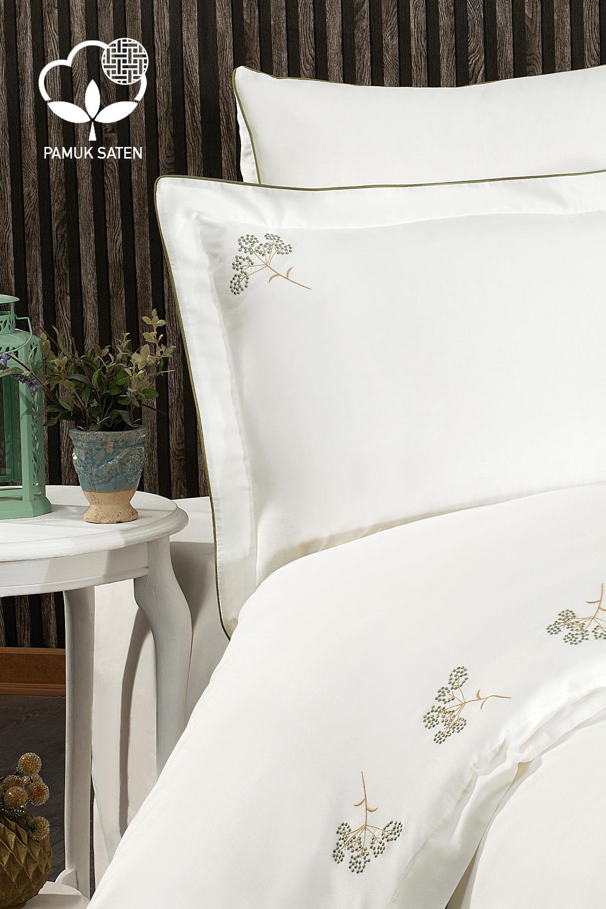 Sementa Bettwäsche-Set aus Baumwollsatin mit Blumenstickerei, Super King Size, 6-teilig – Nazik Home – Wert für mein Zuhause!