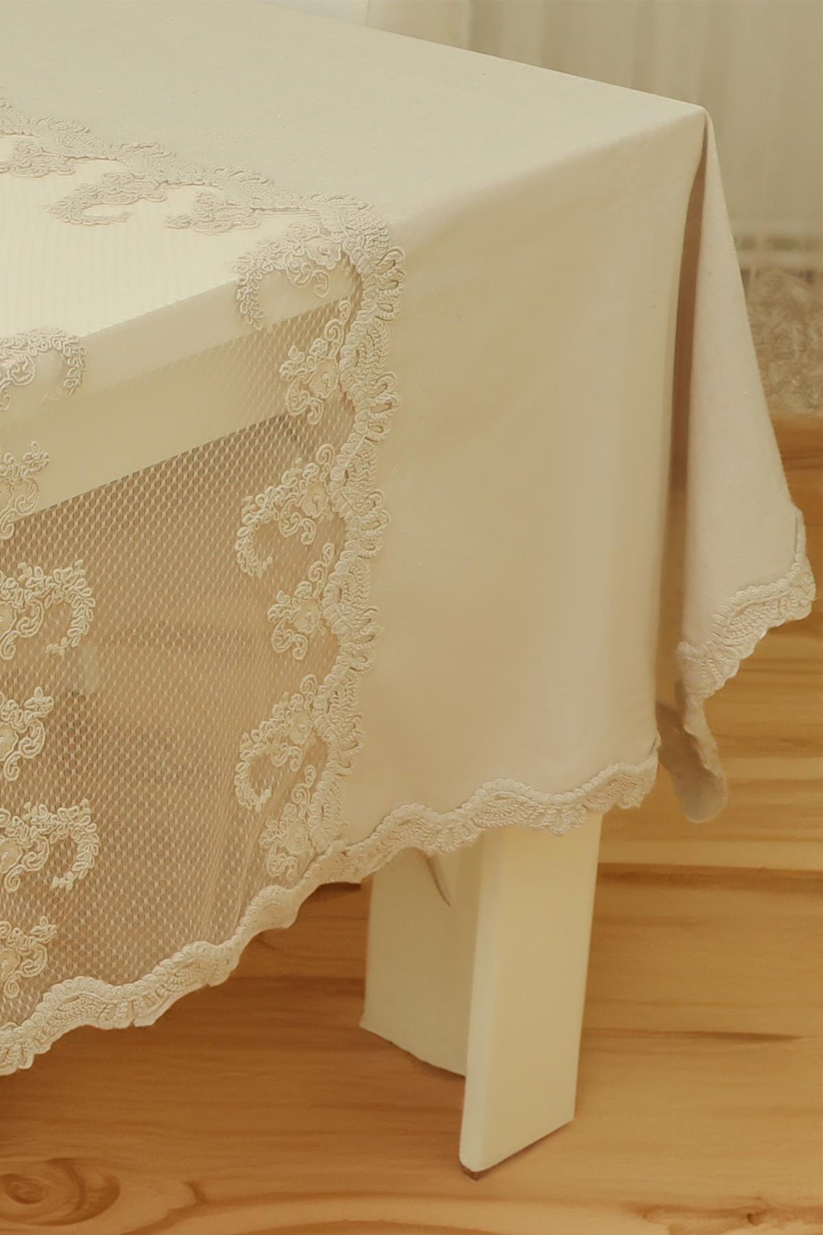 Cremefarbene Tischdecke mit Spitze für rechteckige Tische, schickes und elegantes Design