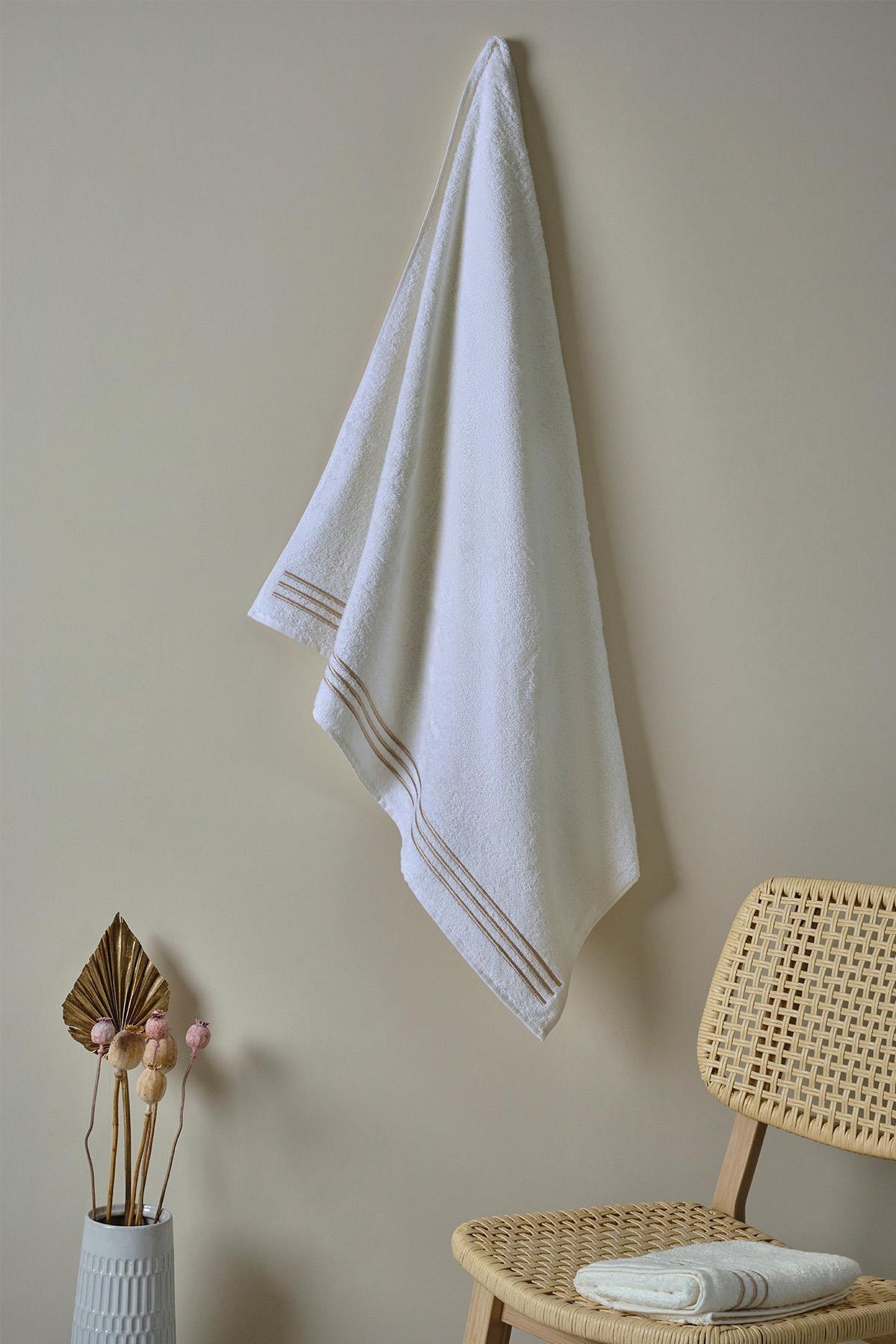 Zen Badetuch mit Linienstickerei (90 x 150 cm) – Nazik Home – Wertvoll für mein Zuhause!
