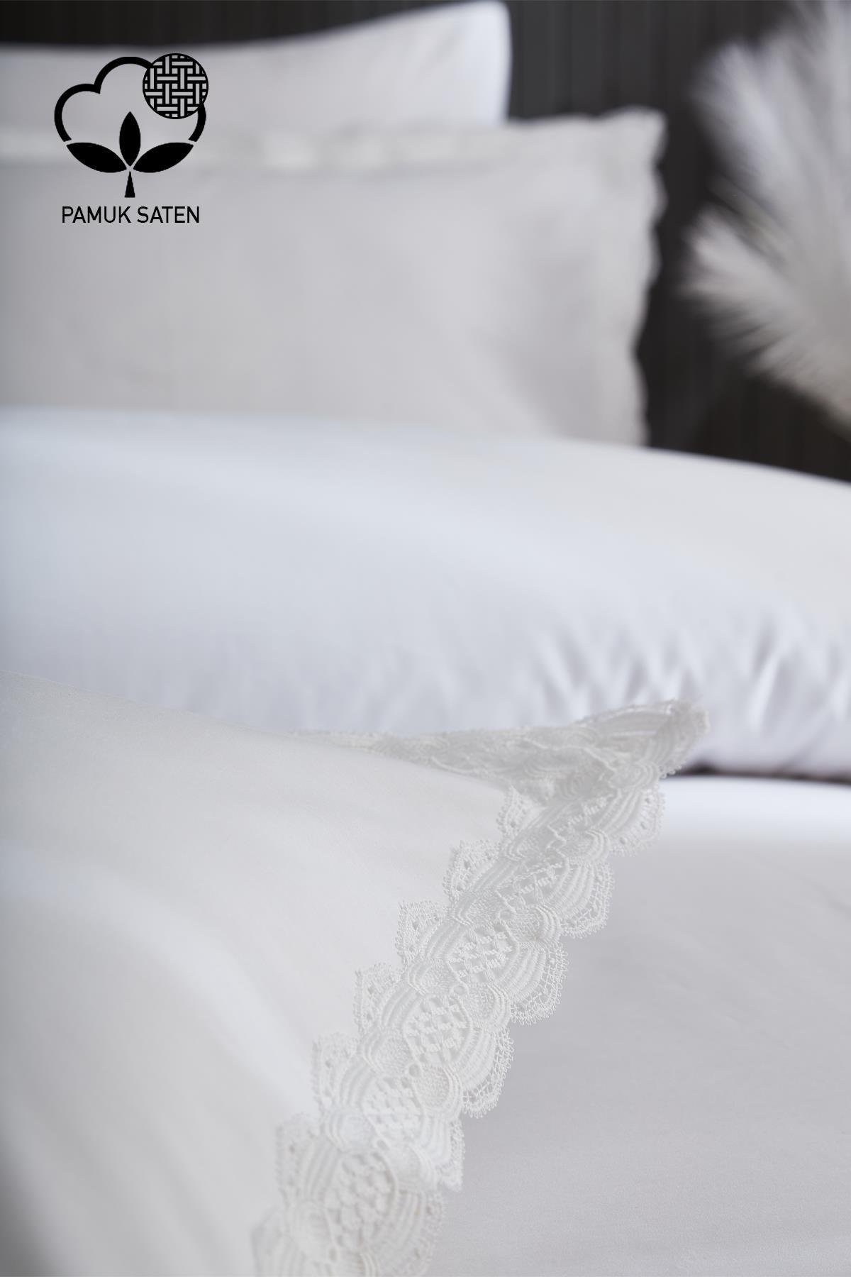 Asel 300 TC Baumwollsatin-Bettwäsche-Set mit Spitze, 6-teilig für Doppelbett – Nazik Home – Wert für mein Zuhause!
