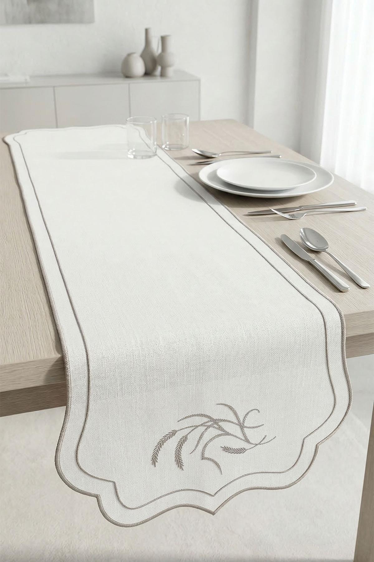 Wheat Embroidered Stain-Resistant Non-Iron Runner (40 x 140 cm)
