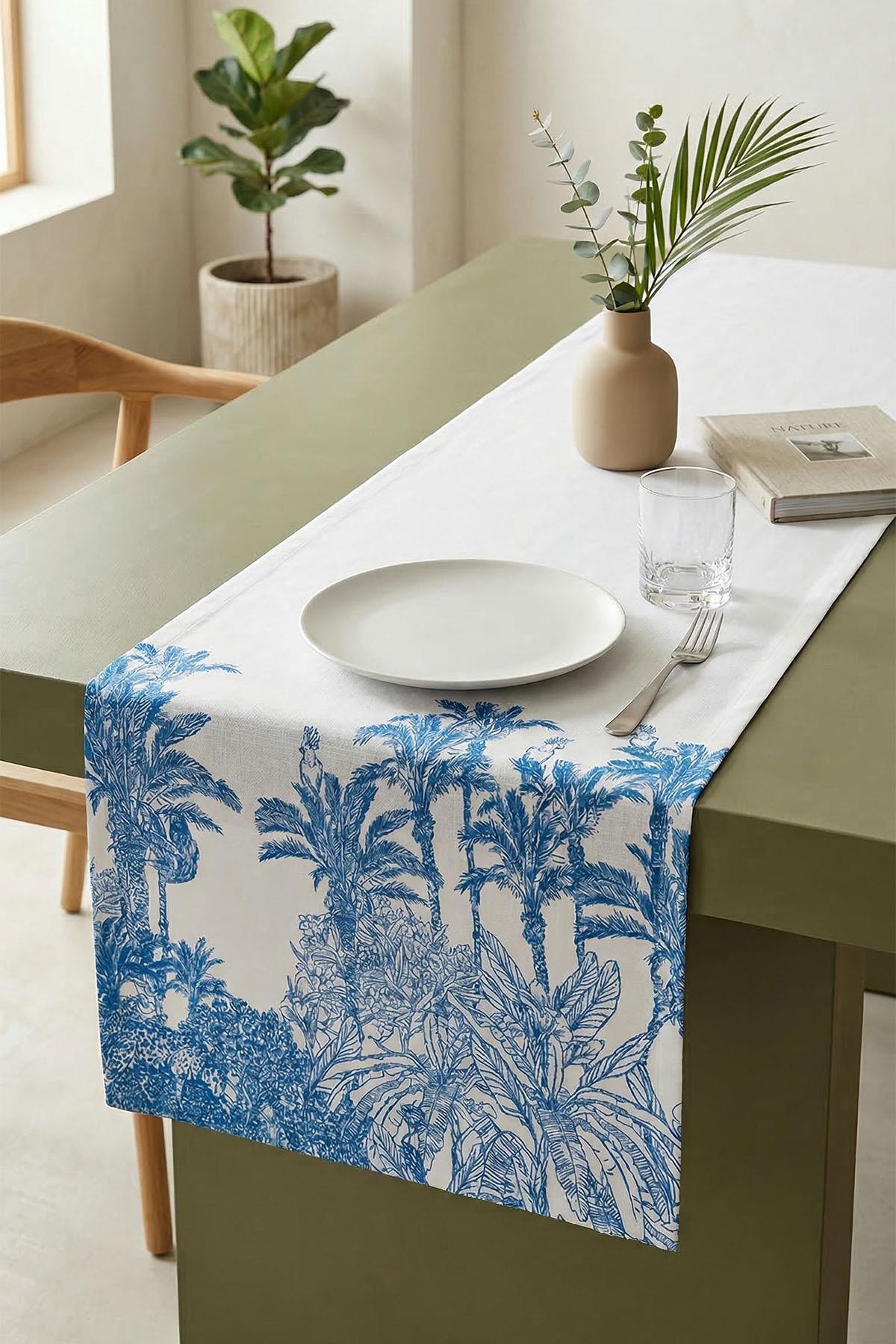 Fleckenabweisender, pflegeleichter Tischläufer mit botanischem Motiv (40 x 140 cm)