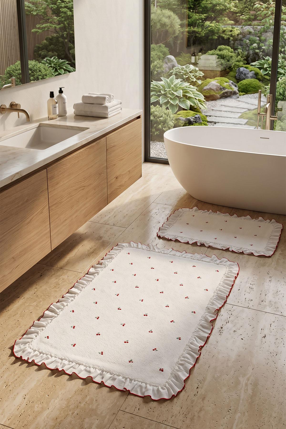 Cherry Kiraz 2-teiliges Badematten-Set mit Stickerei (60 x 100 cm)