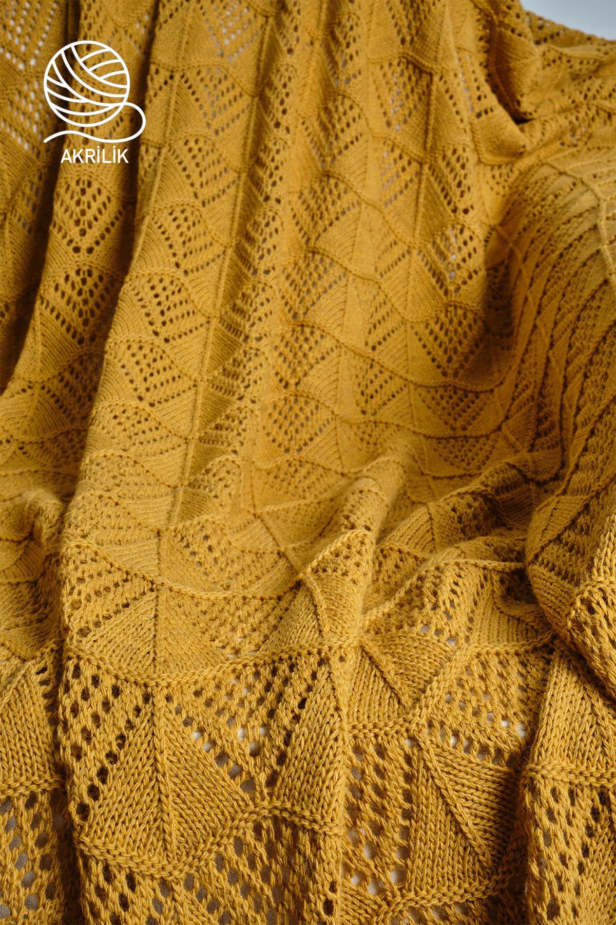 Gelbe Strick-TV-Decke aus Acryl mit geometrischem Muster, komfortables und stilvolles dekoratives Heimtextil