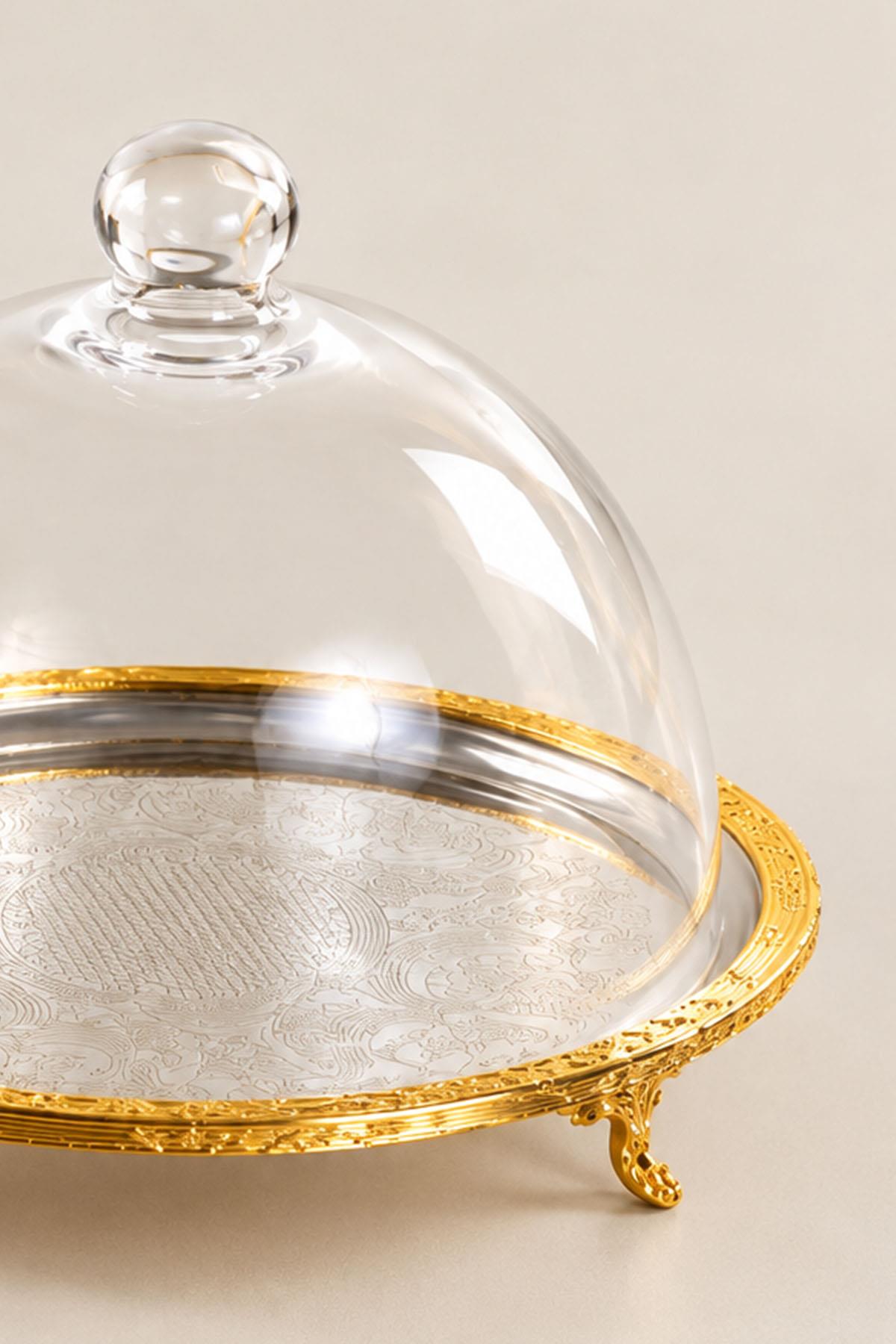 Kessa Gold Serviertablett mit detailliertem Deckel (30 cm)