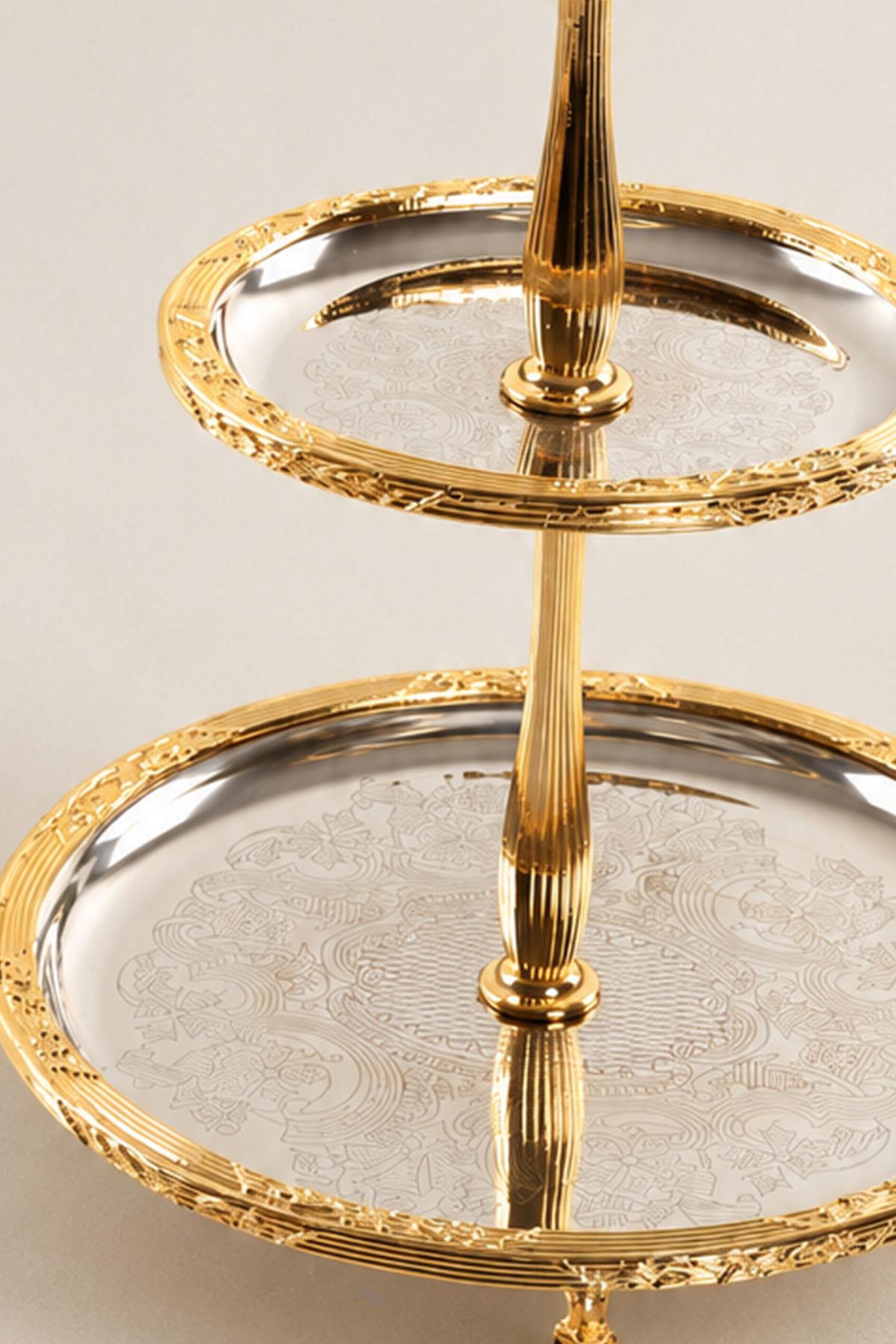 Kessa Gold Detaillierte 2-stöckige Servierplatte (22-15 cm)
