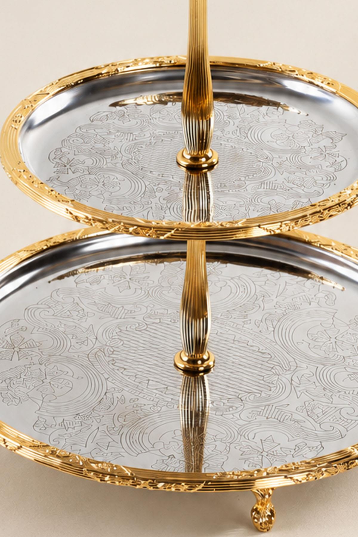 Kessa Gold Detaillierte 3-stöckige Servierplatte (15-22-30 cm)