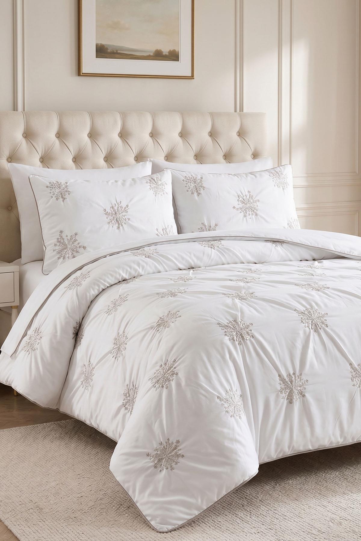 Elegantes 6-teiliges Doppel-Bettwäsche-Set aus Baumwollsatin mit gedrehter Blumenstickerei