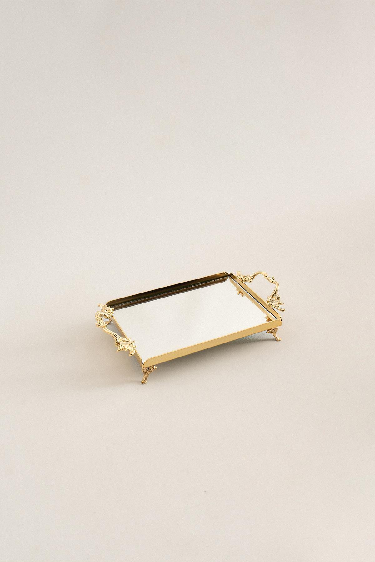 Dekorative, elegante Mini-Tablett mit Griffen in Gold, luxuriöses Spiegeltablett aus Metall, Tischdekoration