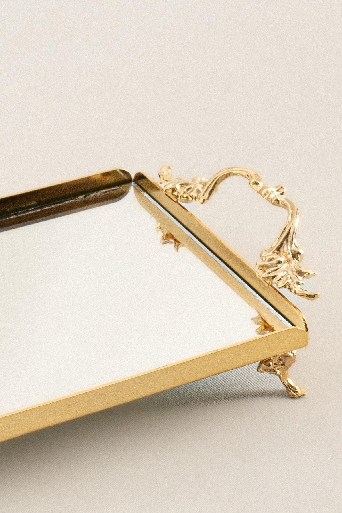 Elegantes Mini-Tablett in Goldoptik mit Griffen, rechteckig mit Spiegelfläche