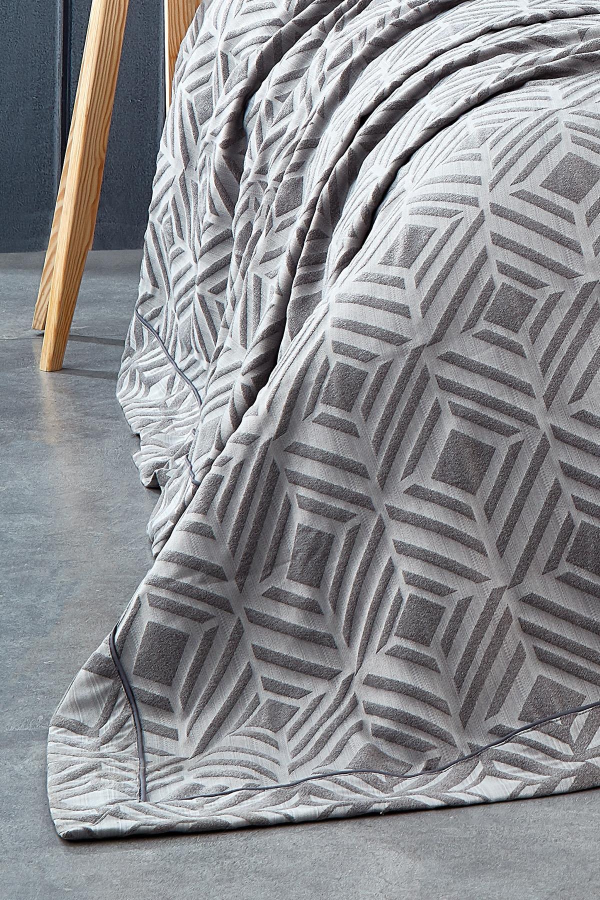 Graue Jacquard-Tagesdecke für Doppelbetten mit geometrischem Muster, modernes und elegantes Design
