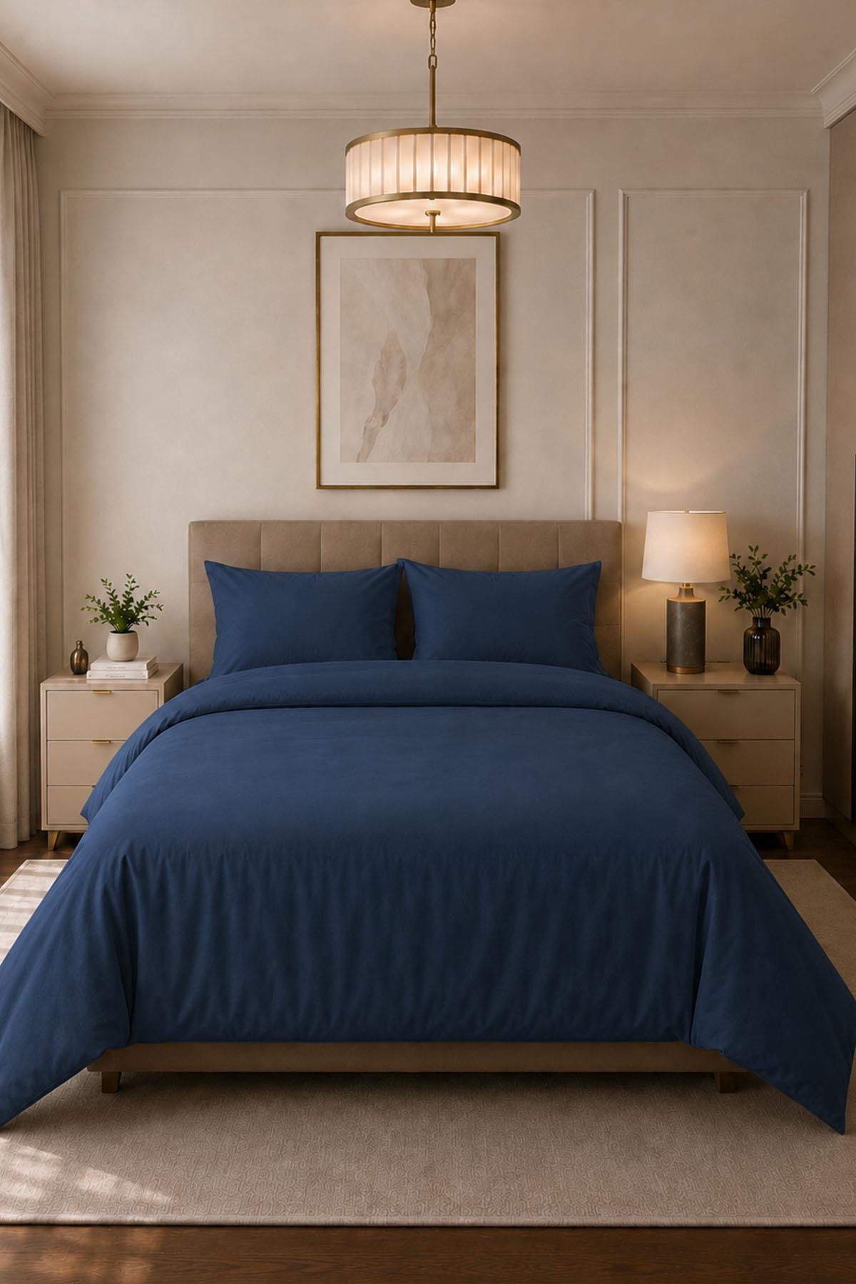 Melodi Glatt Baumwollsatin-Bettwäsche-Set für Doppelbetten, 4-teilig