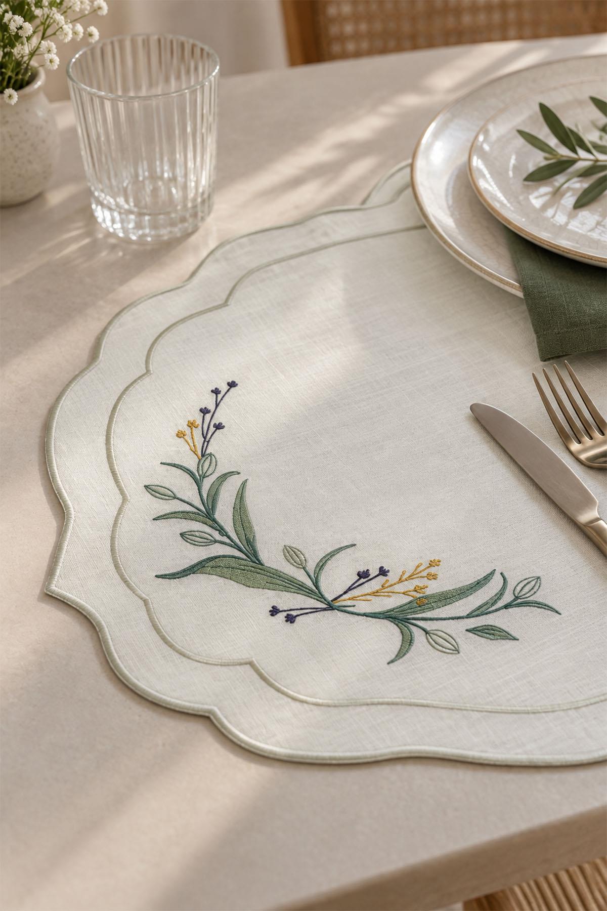 Mimosen-Tischset, bestickt, fleckenabweisend, pflegeleicht (35 x 45 cm)