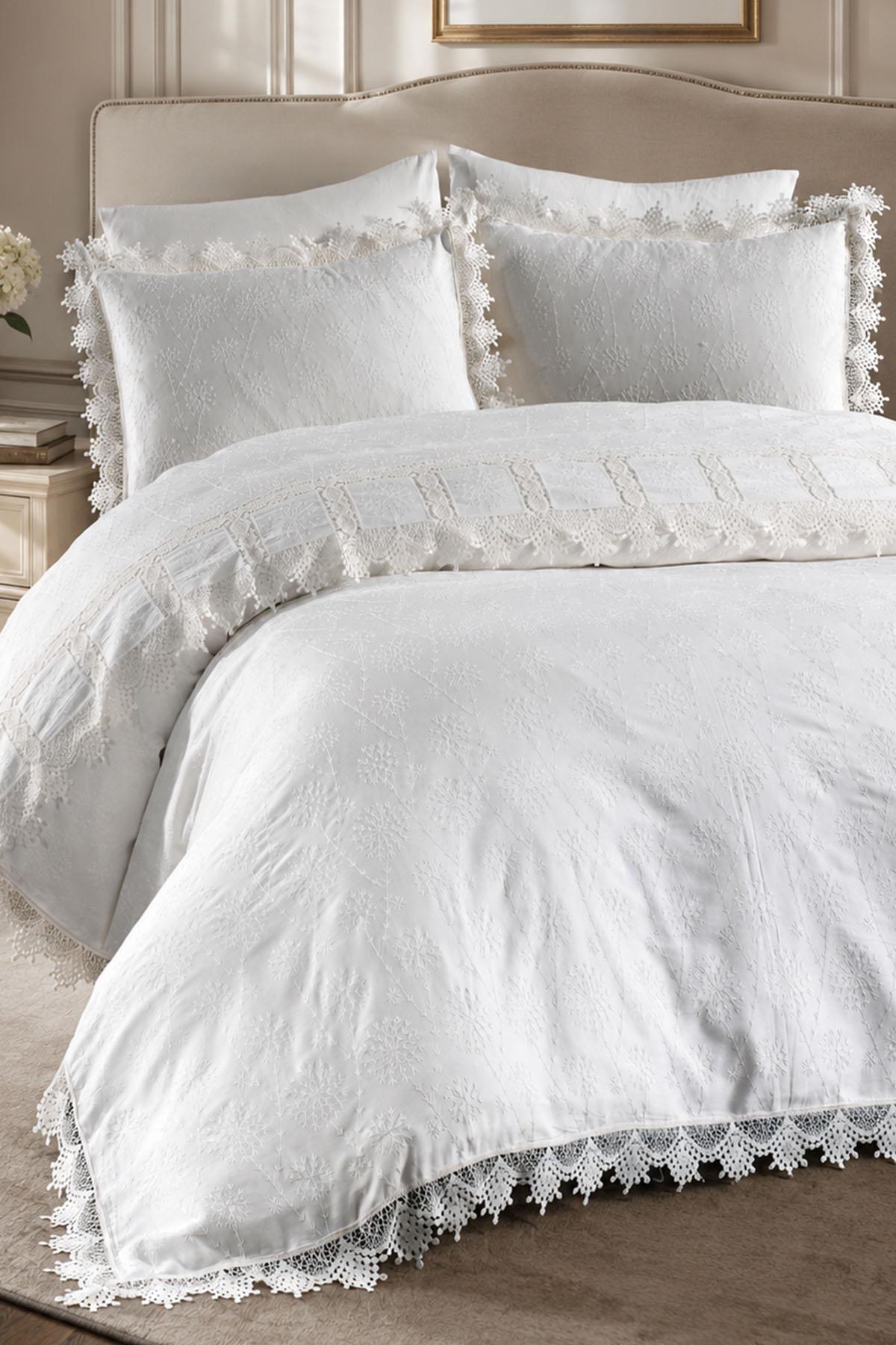 Mirage Bettwäsche-Set aus Baumwollsatin mit Spitzenbesatz, Super King Size, 6-teilig
