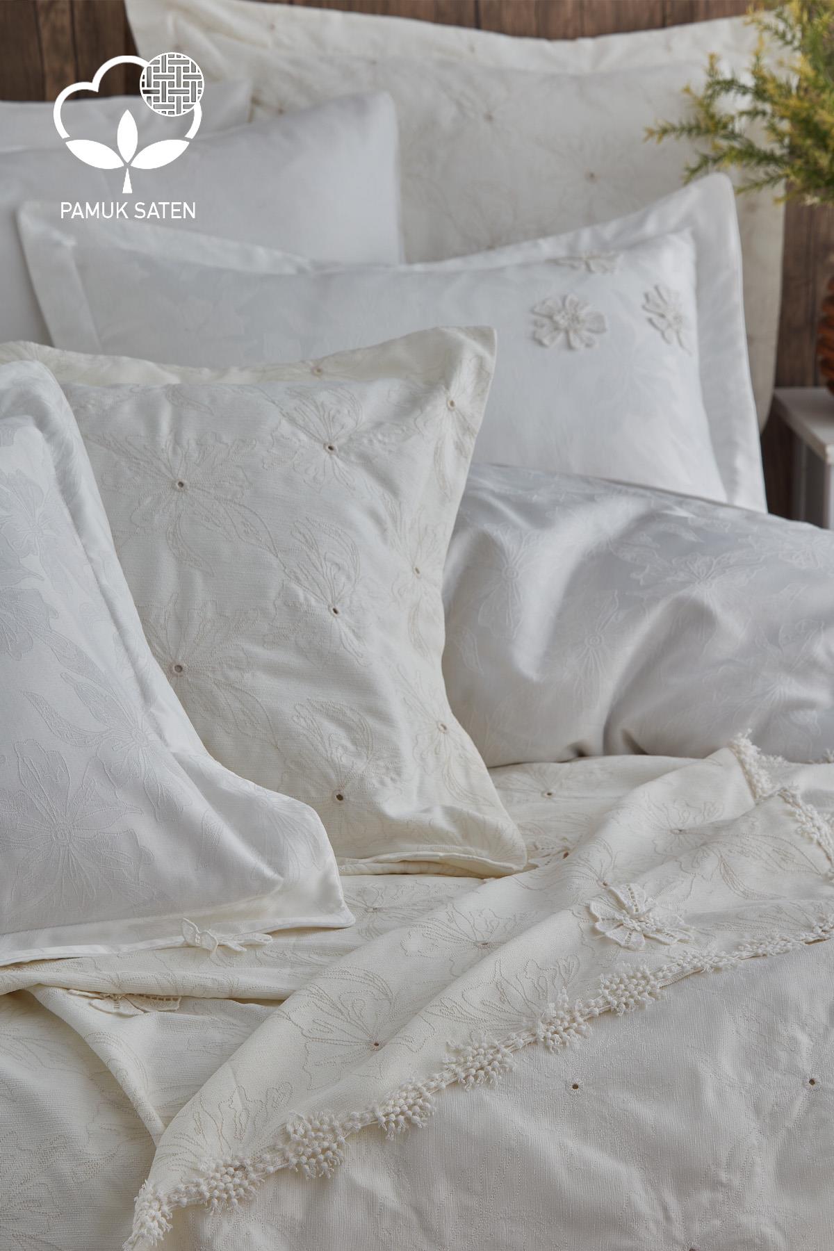 Nergiz Blumenstickerei Doppelbett 9-teiliges Bettwäsche- und Tagesdecken-Set