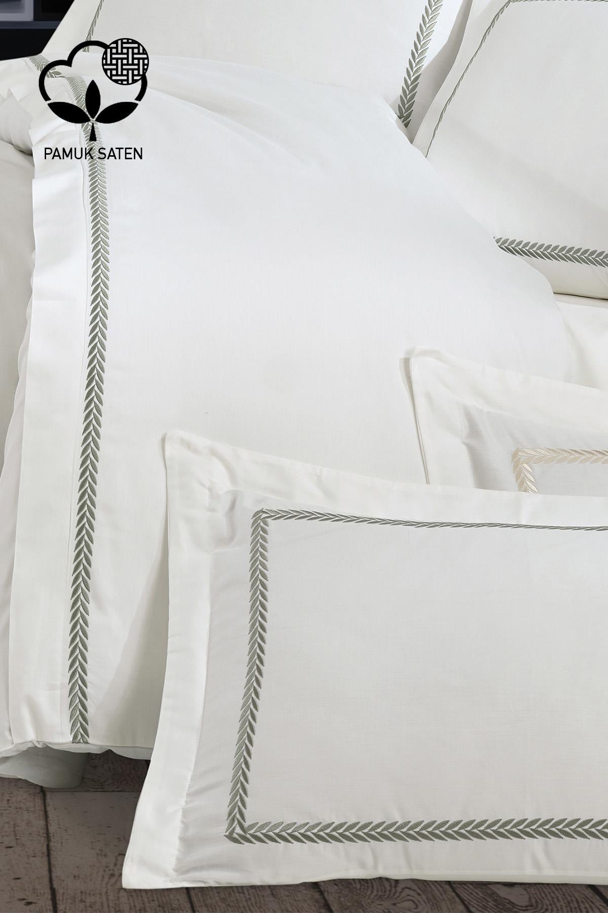 Olimpos Besticktes King-Size-Bettwäsche-Set aus Baumwollsatin, 6-teilig