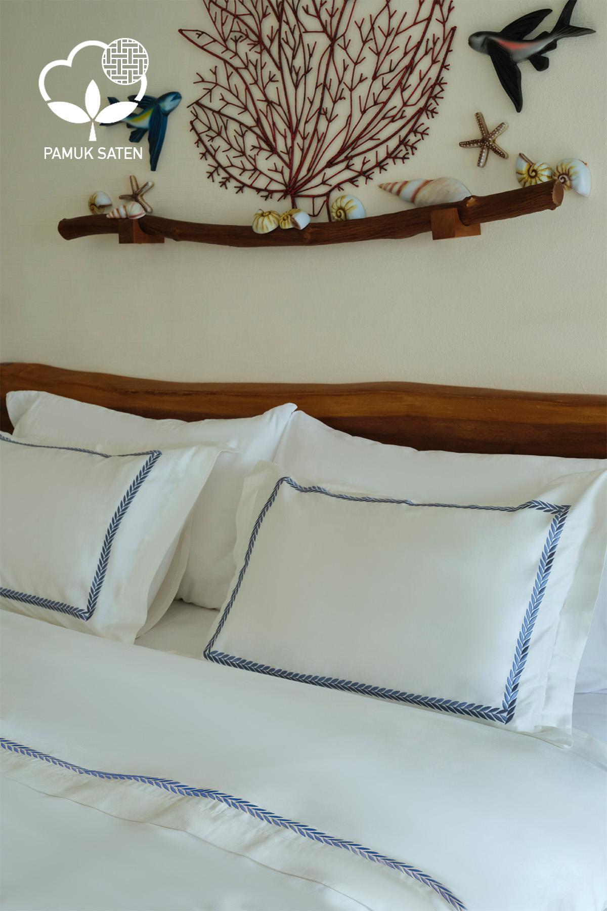 Olimpos Bestickte Baumwollsatin-Bettwäsche-Set, Super King Size, 6-teilig