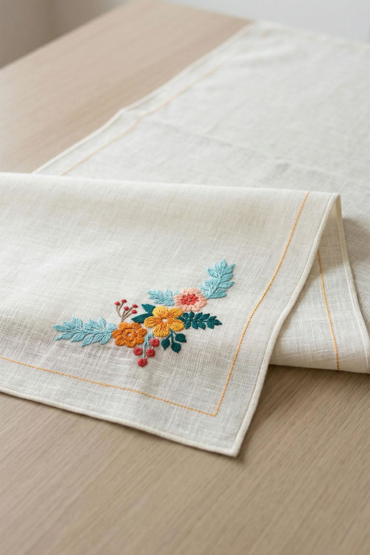 Oransis Tischläufer mit Blumenstickerei, fleckabweisend und pflegeleicht (40 x 140 cm)
