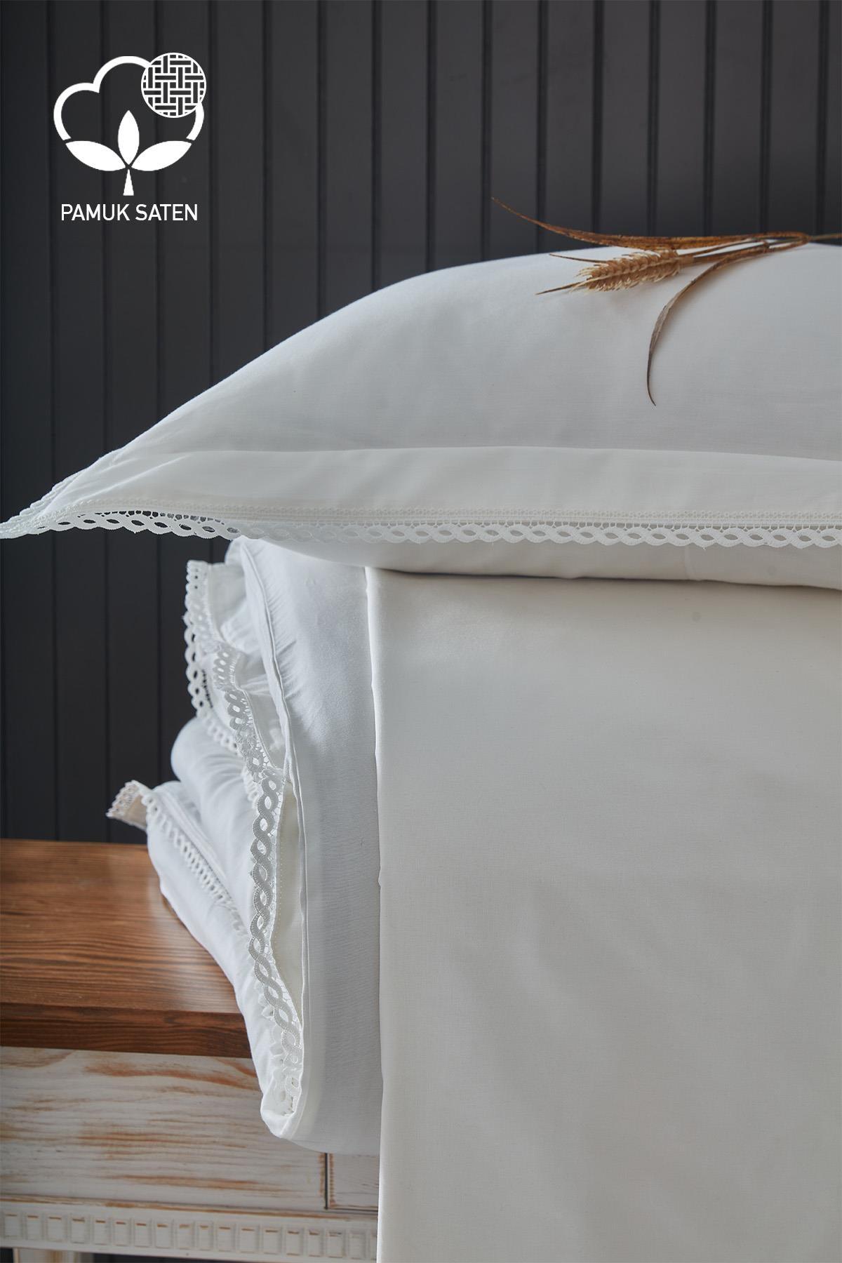 Portie Spitzen-Bettwäsche-Set aus Baumwollsatin, 6-teilig für Doppelbett – Nazik Home – Wert für mein Zuhause!