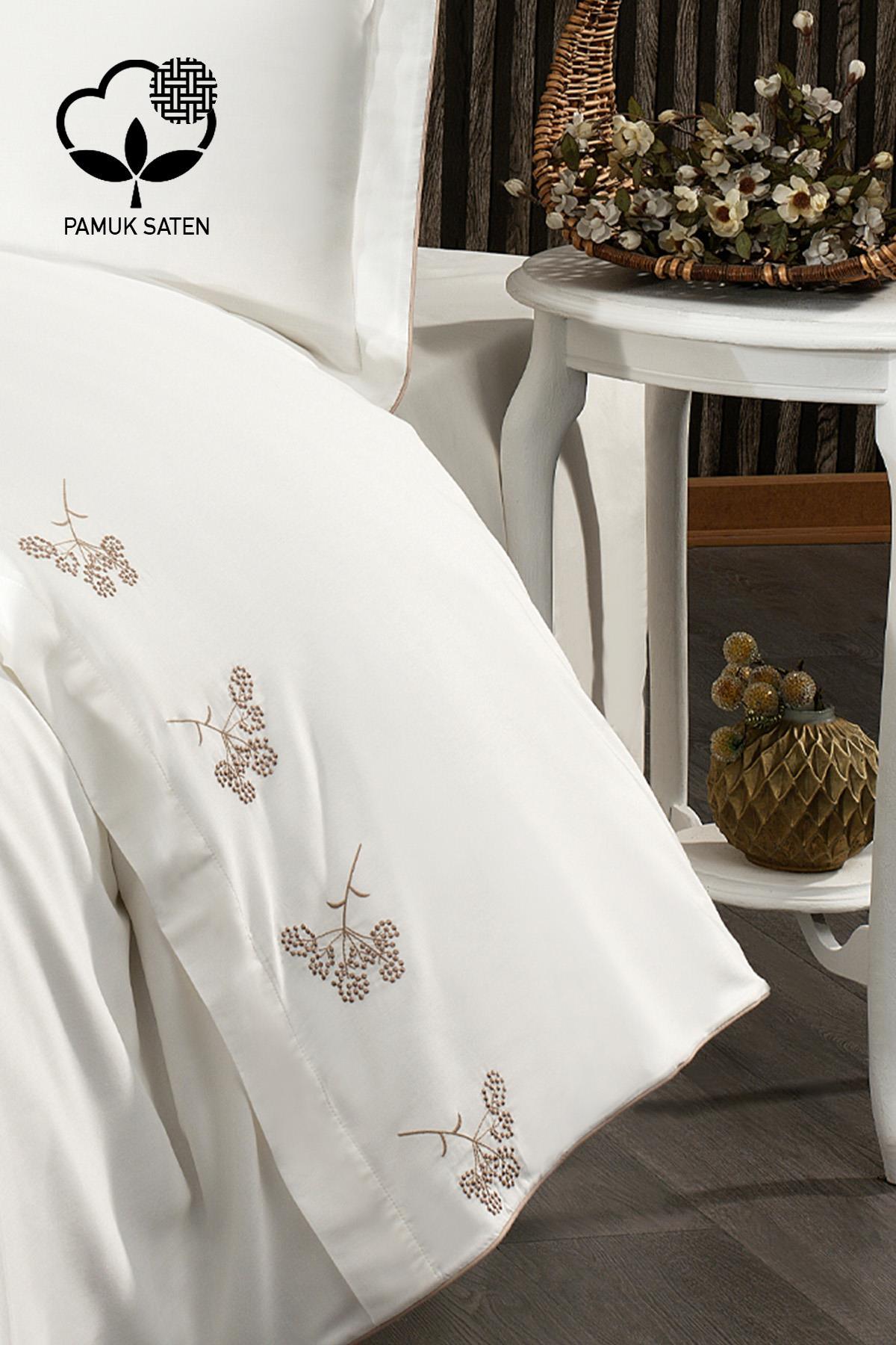 Sementa Bettwäsche-Set aus Baumwollsatin mit Blumenstickerei, Super King Size, 6-teilig – Nazik Home – Wert für mein Zuhause!