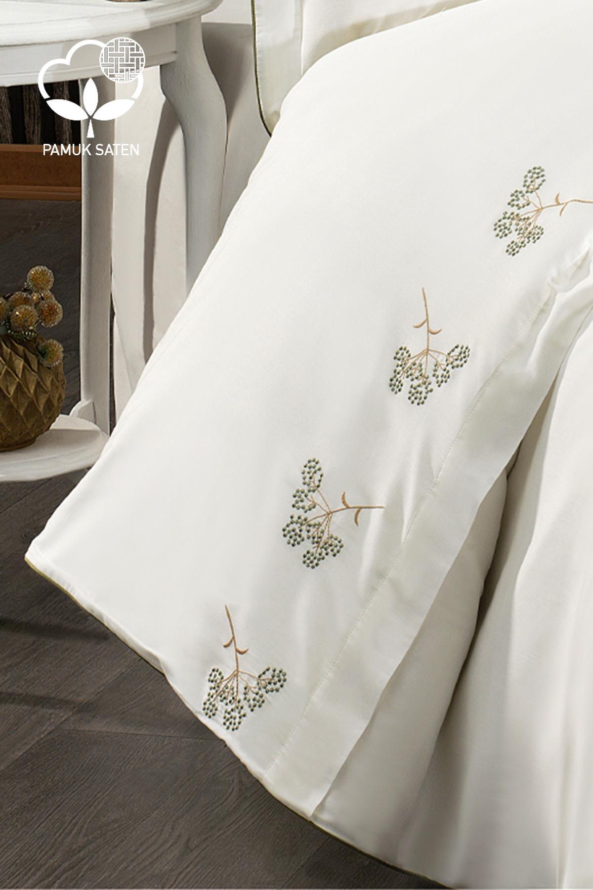 Sementa Bettwäsche-Set aus Baumwollsatin mit Blumenstickerei, Super King Size, 6-teilig – Nazik Home – Wert für mein Zuhause!