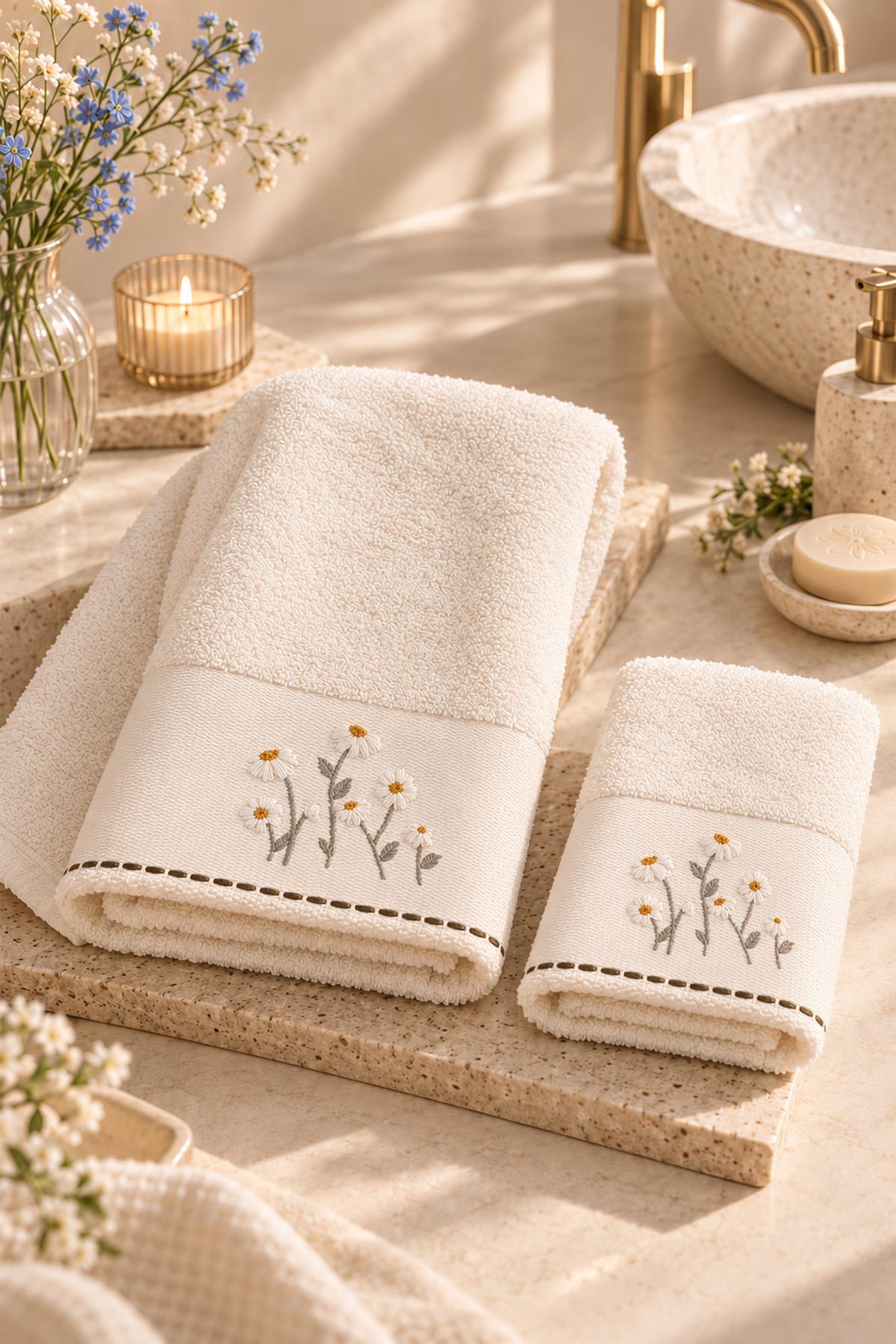 Besticktes Handtuch mit Sonnenblumenmuster (30 x 50 cm)