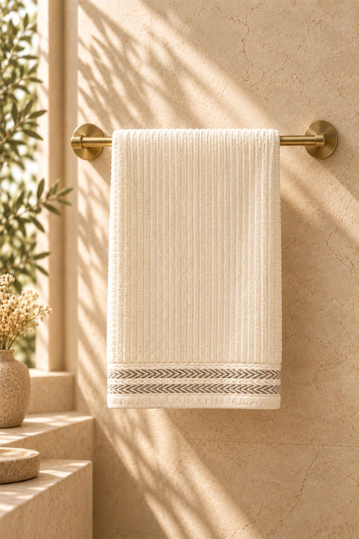 Velora Striped and Embroidered Face Towel (50 x 90 cm)
