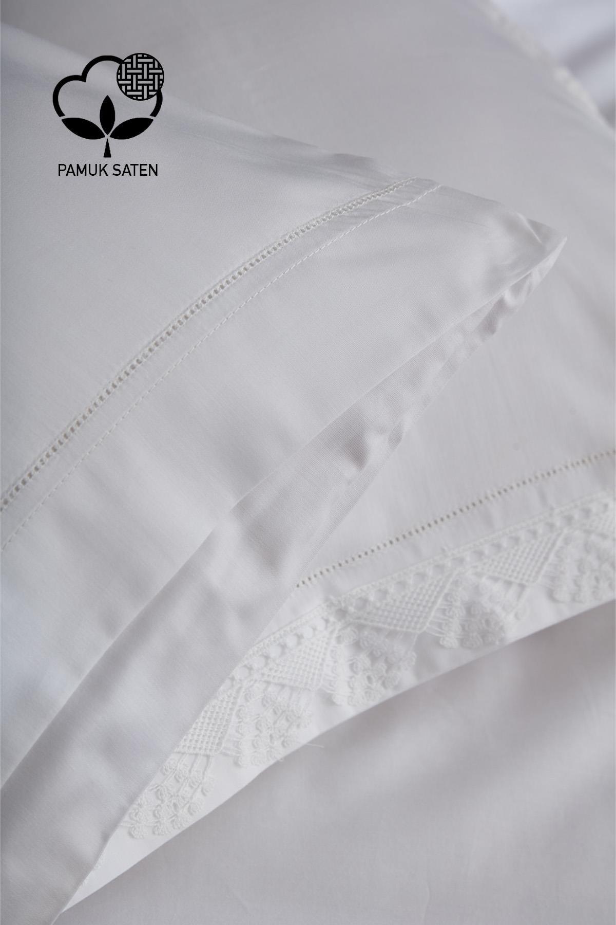 Elegantes 300 TC Baumwollsatin-Bettwäsche-Set mit Spitze, 6-teilig für Doppelbett – Nazik Home – Wert für mein Zuhause!