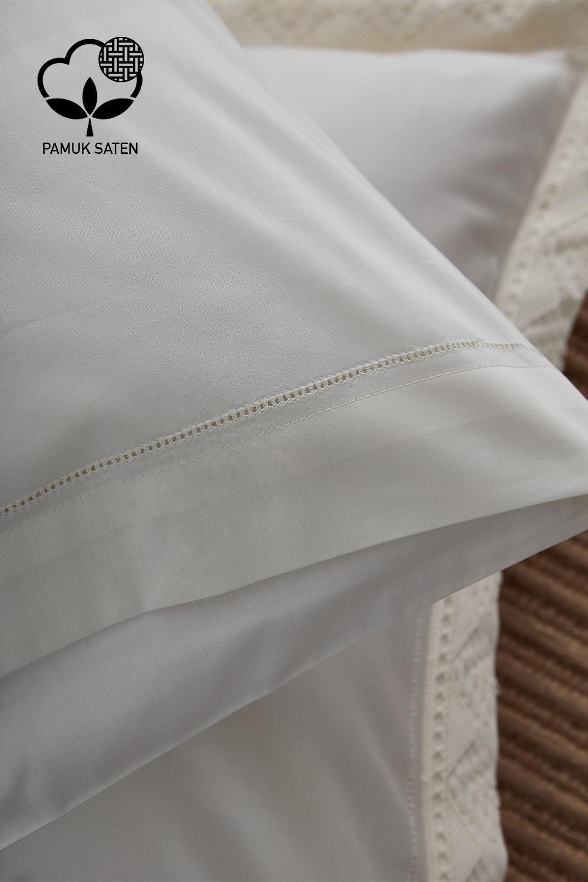 Elegantes 300 TC Baumwollsatin-Bettwäsche-Set mit Spitze, Super King Size, 6-teilig – Nazik Home – Wert für mein Zuhause!
